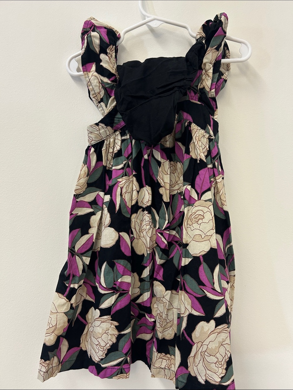 Gap Girls Black Floral Ruffled Sundress - Cream & Purple Accents